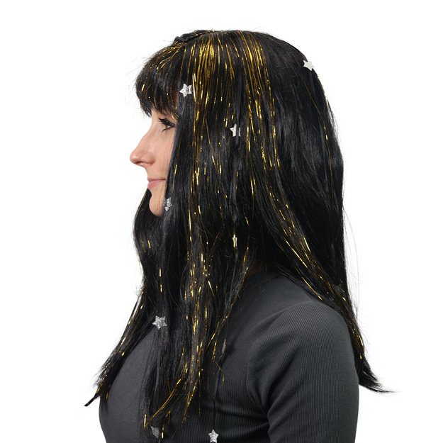 Black wig with stars for adults 3