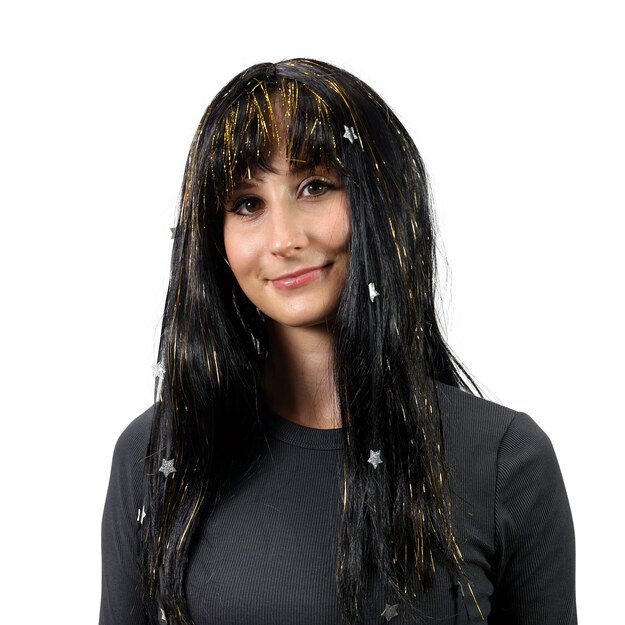 Black wig with stars for adults 1