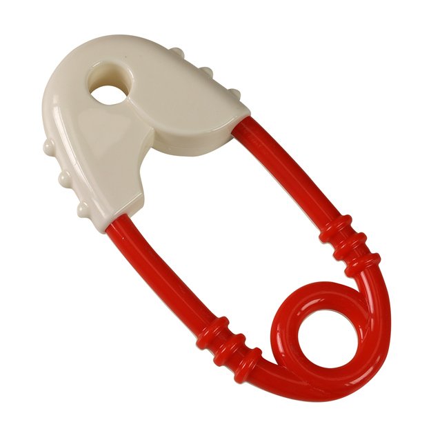 Safety pin rattle red-white 1