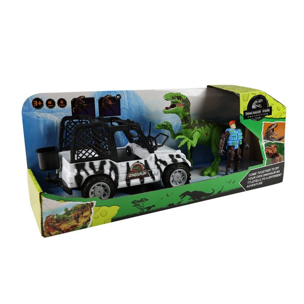 Automobilių džipų dinozaurų parkas su dinozaurų garsu ir šviesa 2