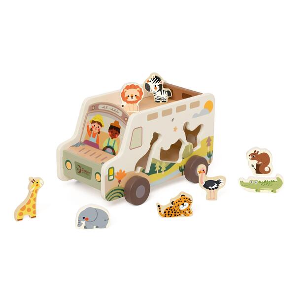 Wooden car safari insert 9pcs in a box