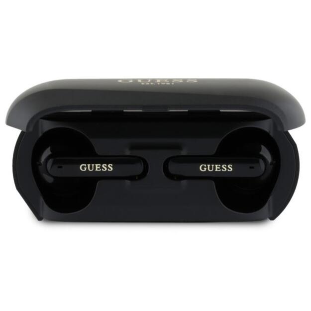 „Guess“ pailgos metalinio spausdinto logotipo „Bluetooth TWS“ ausinės + įkrovimo dėklas (juodos) 10