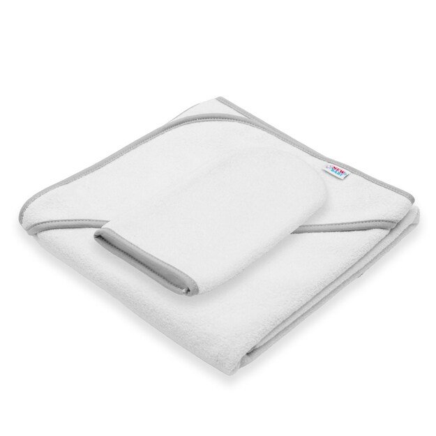 Kūdikio kilpinis rankšluostis su gobtuvu New Baby BASIC 80x80 baltai pilkas
