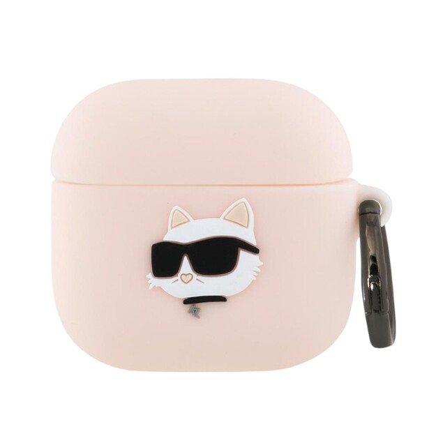 Karl Lagerfeld silikoninis „Choupette Head 3D“ dėklas – AirPods 4 ausinėms (rožinis)