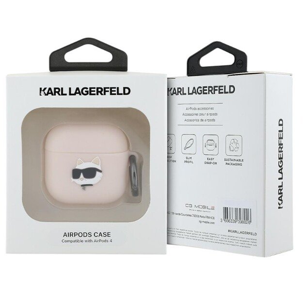 Karl Lagerfeld silikoninis „Choupette Head 3D“ dėklas – AirPods 4 ausinėms (rožinis) 3