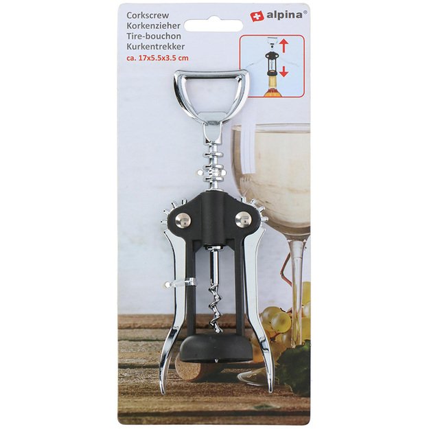 Alpina - kamščiatraukis / nerūdijančio plieno vyno atidarytuvas 17 cm (juodas / sidabrinis) 2