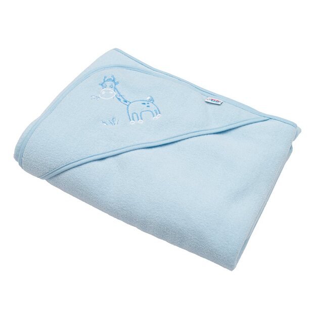 Baby terry towel with embroidery and hood New Baby 100x100 blue giraffe