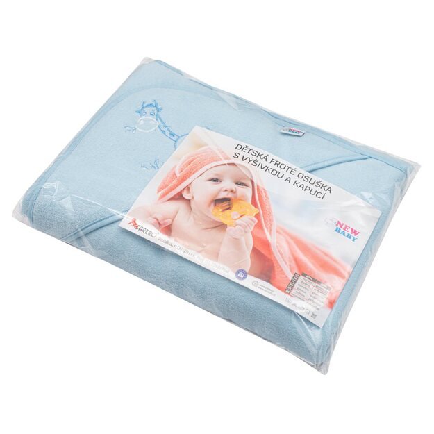 Baby terry towel with embroidery and hood New Baby 100x100 blue giraffe 3