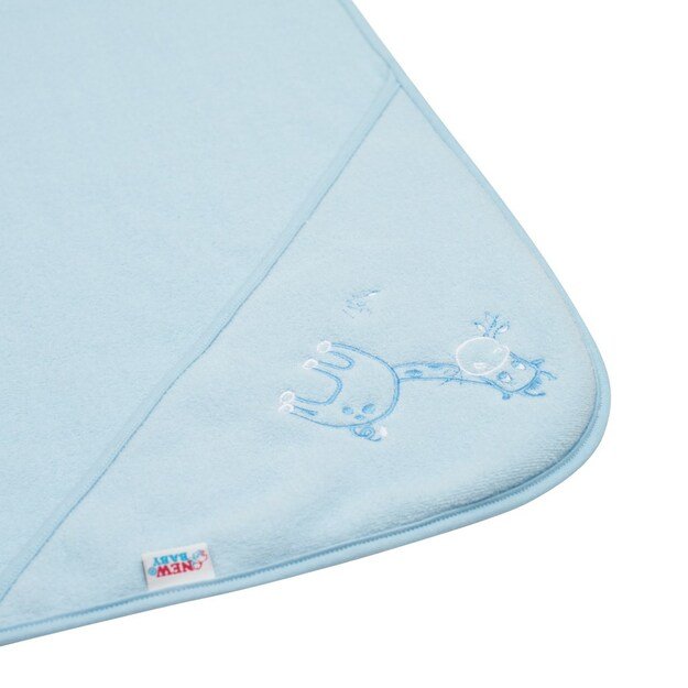 Baby terry towel with embroidery and hood New Baby 100x100 blue giraffe 1