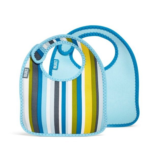 BUILT Mess Mate rinkinys iš 2 kūdikio seilinukų (Baby Blue Stripe) 4