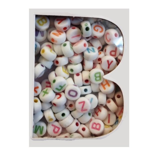 Karoliukų rinkinys - baltos raidės + 1 metro virvelė 2