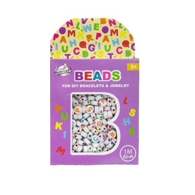 Karoliukų rinkinys - baltos raidės + 1 metro virvelė 1