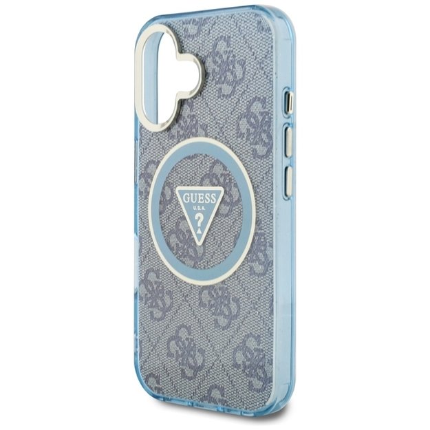 „Guess IML Metal Glitter 4G Circle Triangle MagSafe“ dėklas, skirtas „iPhone 16“ (mėlynas) 6