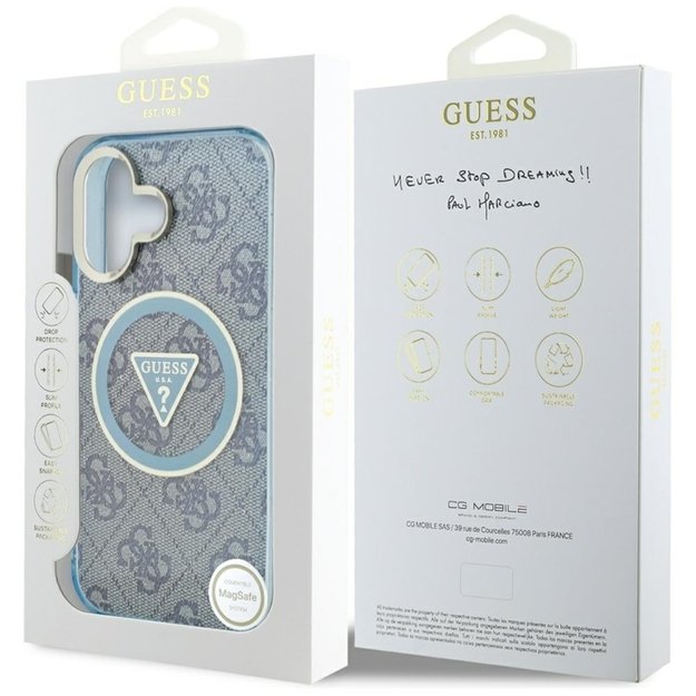 „Guess IML Metal Glitter 4G Circle Triangle MagSafe“ dėklas, skirtas „iPhone 16“ (mėlynas) 8