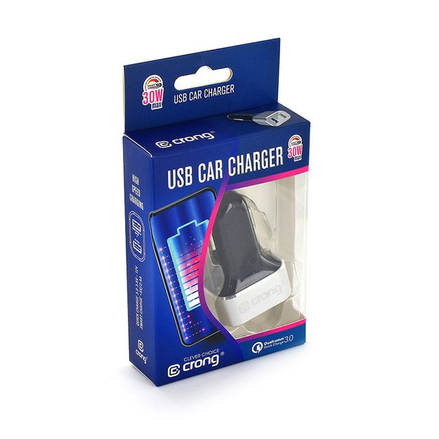 „Crong Power“ automobilinis įkroviklis 30 W 2 prievadų USB su QC 3.0 (aliuminis)