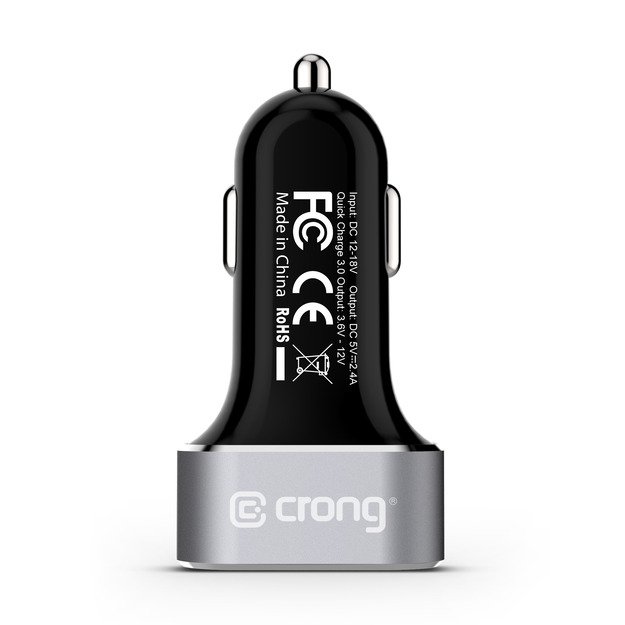 „Crong Power“ automobilinis įkroviklis 30 W 2 prievadų USB su QC 3.0 (aliuminis)