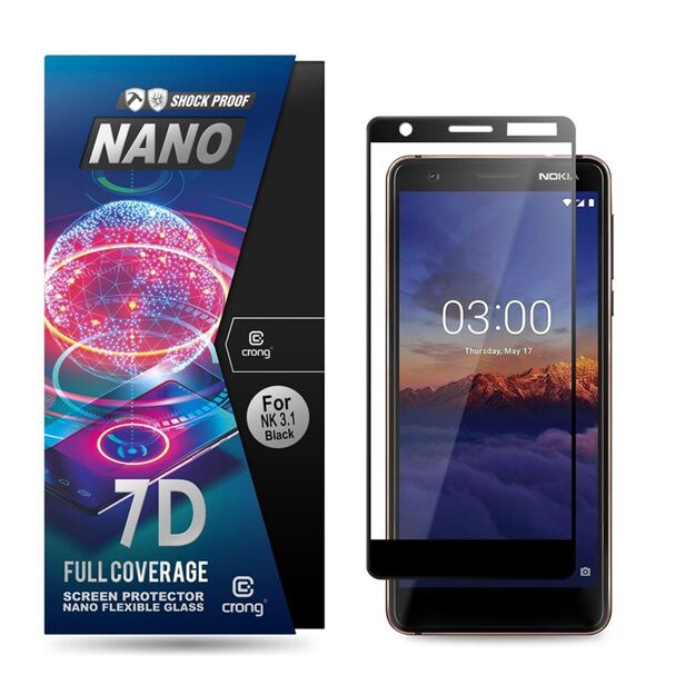 Crong 7D nano lankstus stiklas – pilnai dengianti hibridinė ekrano apsauga 9H Nokia 3.1