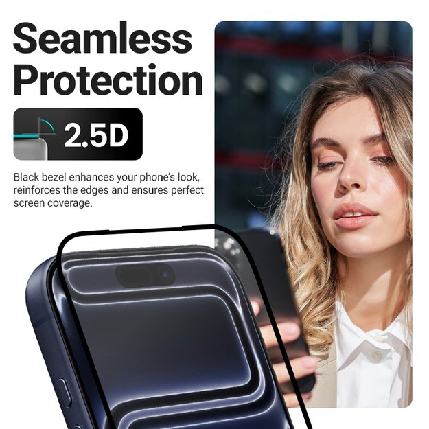 „Crong EasyShield“ 2 vnt. grūdinto stiklo pakuotė, skirta „iPhone 17“ / „iPhone 17 Pro“ / „iPhone 16 Pro“ (2 vnt.) 6