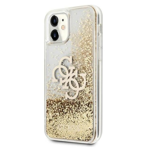 Guess Liquid Glitter 4G didelis logotipas – iPhone 11 dėklas (auksinis)