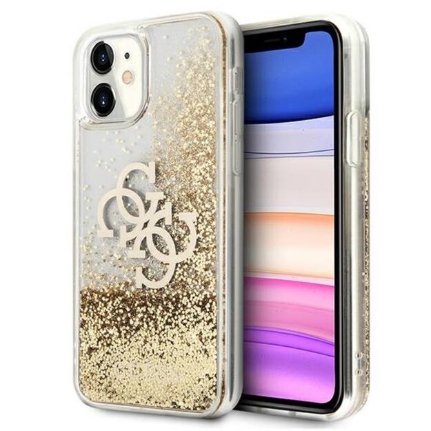 Guess Liquid Glitter 4G didelis logotipas – iPhone 11 dėklas (auksinis)