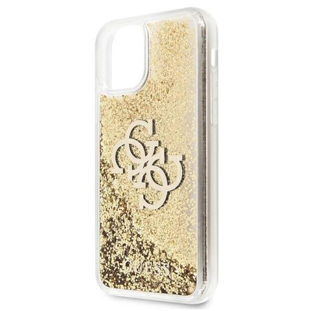 Guess Liquid Glitter 4G didelis logotipas – iPhone 11 dėklas (auksinis)