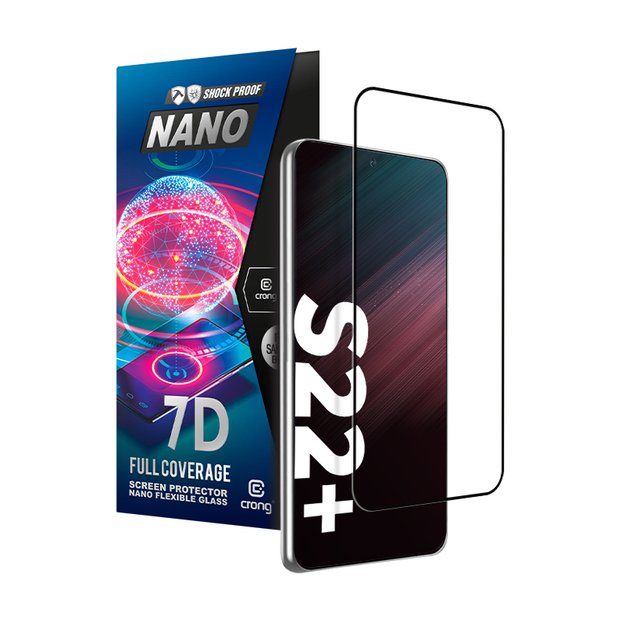 Crong 7D nano lankstus stiklas – pilnai dengianti hibridinė ekrano apsauga 9H Samsung Galaxy S22+ 8