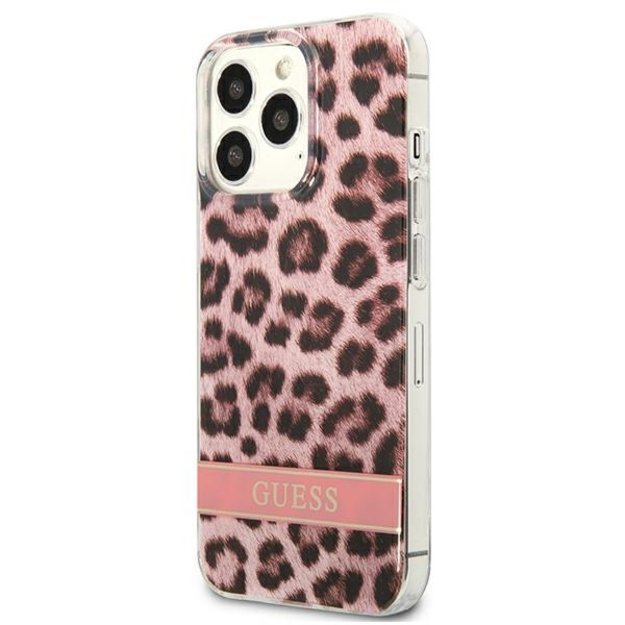 Guess Leopard Electro Stripe – dangtelis, skirtas iPhone 13 Pro (rožinis) 2