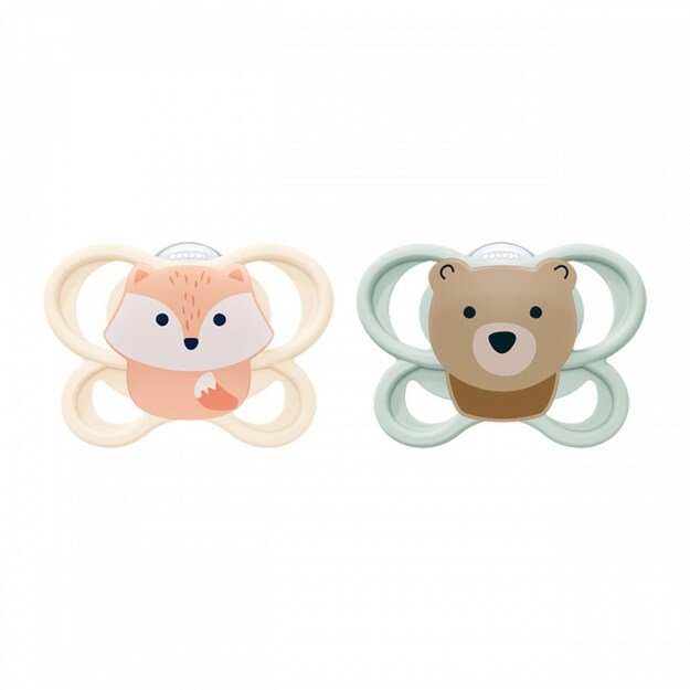 NUK MommyFeel Soother Perfect Match Air FOX/BEAR 0-2m 2pc box, 0-2 m