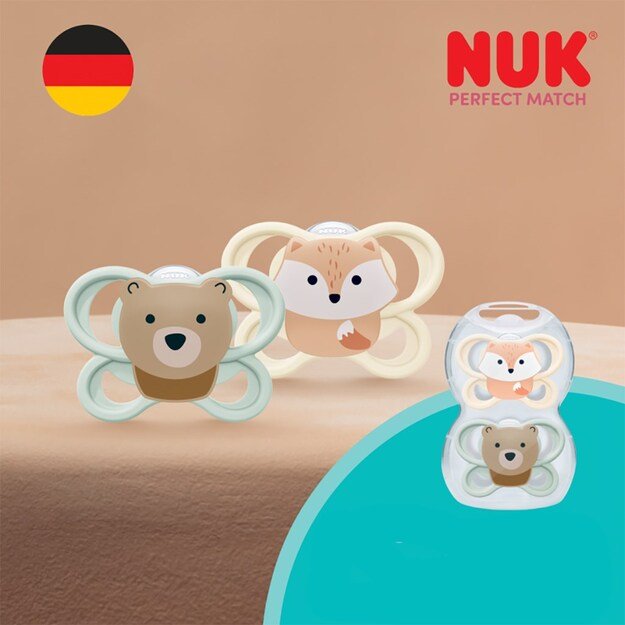 NUK MommyFeel Soother Perfect Match Air FOX/BEAR 0-2m 2pc box, 0-2 m 4