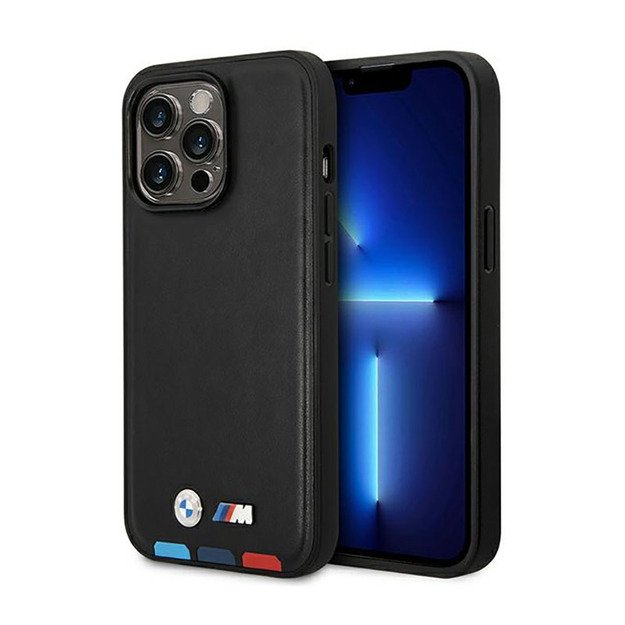 BMW Leather Hot Stamp Tricolor MagSafe – dėklas, skirtas iPhone 14 Pro (juodas) 9