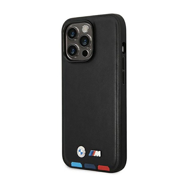 BMW Leather Hot Stamp Tricolor MagSafe – dėklas, skirtas iPhone 14 Pro (juodas)