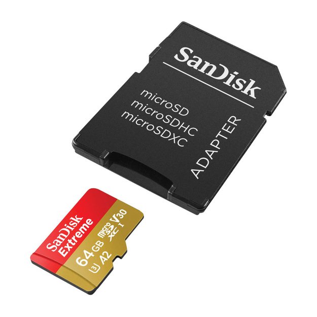 SanDisk Extreme microSDXC - Atminties kortelė 64 GB A2 V30 UHS-I U3 170/80 MB/s su adapteriu 1