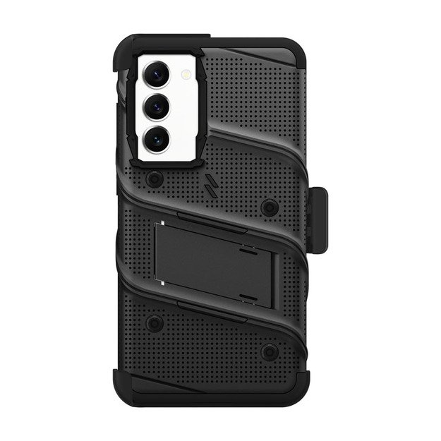 ZIZO BOLT serija - Šarvuotas Samsung Galaxy S23+ dėklas su 9H stiklu ekranui + laikiklis su stovu (juodas)