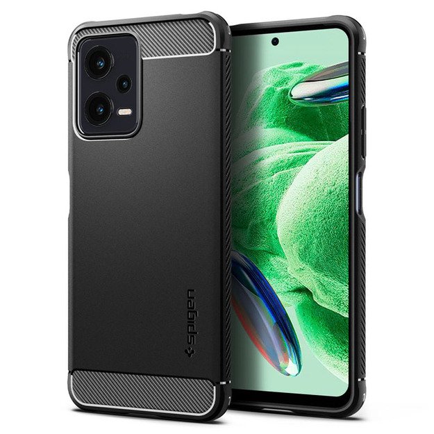 Spigen Rugged Armor – dėklas, skirtas Xiaomi Redmi Note 12 5G/POCO X5 5G (juodas)