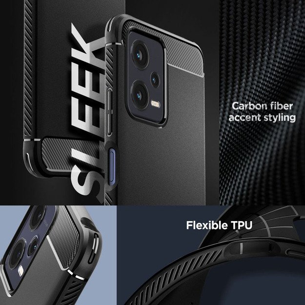 Spigen Rugged Armor – dėklas, skirtas Xiaomi Redmi Note 12 5G/POCO X5 5G (juodas)