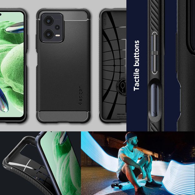 Spigen Rugged Armor – dėklas, skirtas Xiaomi Redmi Note 12 5G/POCO X5 5G (juodas)