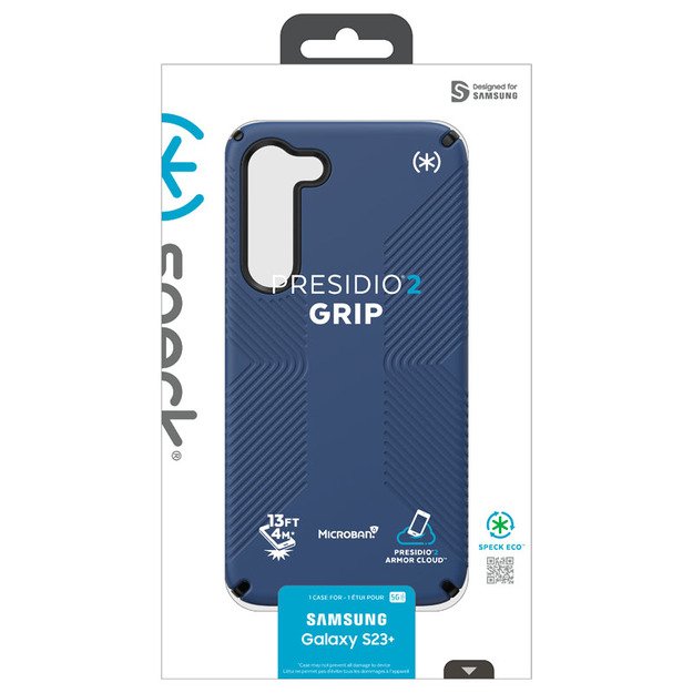 Speck Presidio2 Grip – neslystantis dėklas, skirtas Samsung Galaxy S23+ (pakrančių mėlyna/juoda) 22