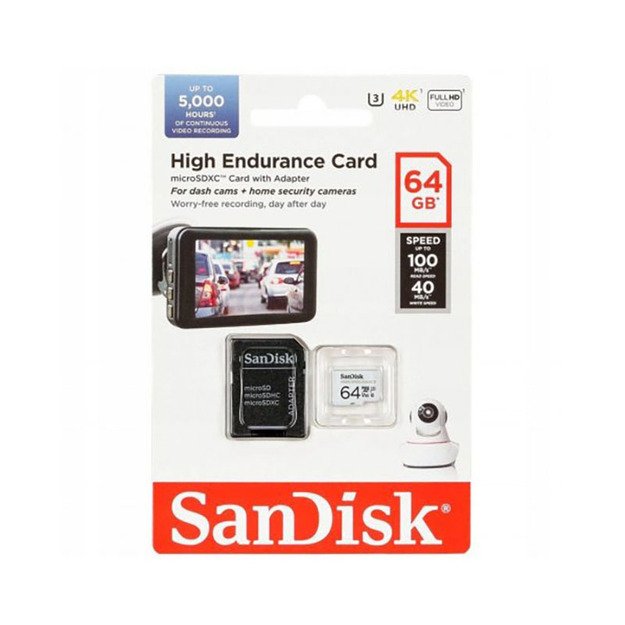 SanDisk High Endurance microSDXC - Atminties kortelė 64 GB 10 klasės UHS-I 100/40 MB/s su adapteriu