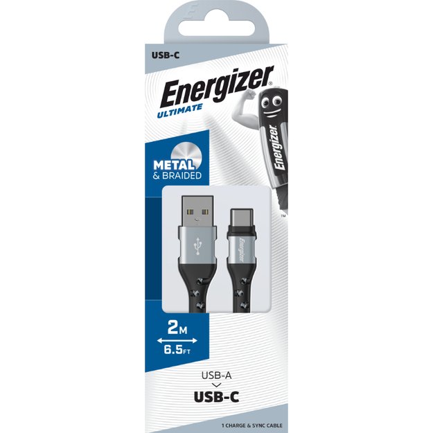 Energizer Ultimate – USB-A į USB-C jungiamasis laidas 2 m (sidabrinis)