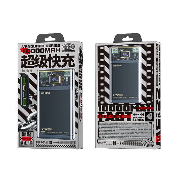 WEKOME WP-319 Vanguard serija – maitinimo blokas 10000 mAh Super Charging PD 20W + QC 22.5W (juodas / skaidrus)