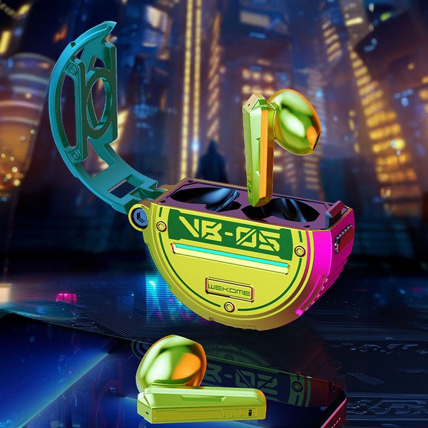 WEKOME VB05 Vanguard serija – Bluetooth V5.3 TWS belaidės ausinės su įkrovimo dėklu (žalia) 6