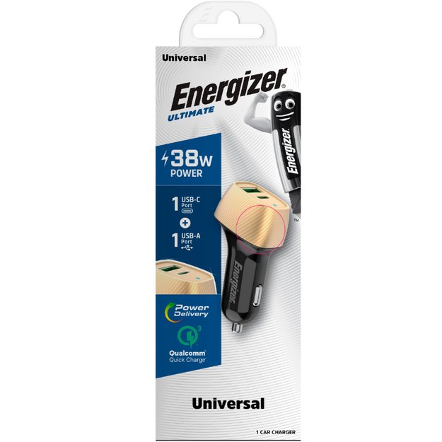 Energizer Ultimate – USB-C ir USB-A 38W PD + QC3.0 automobilinis įkroviklis (auksinis / juodas) 13