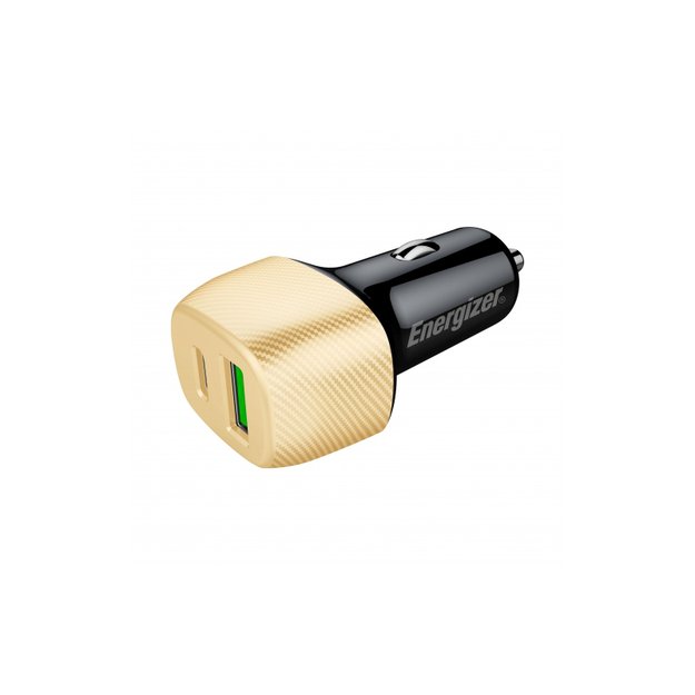 Energizer Ultimate – USB-C ir USB-A 38W PD + QC3.0 automobilinis įkroviklis (auksinis / juodas)