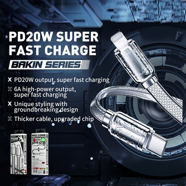 WEKOME WDC-178 Bakin serija – USB-C prie žaibo greito įkrovimo PD jungties laidas 20W greitas įkrovimas 1 m (sidabro spalvos) 8