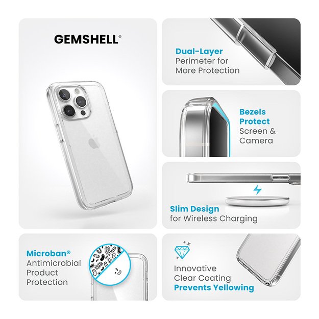 Speck Gemshell – dėklas, skirtas iPhone 15 Pro (skaidrus) 10