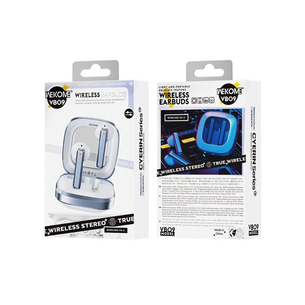 WEKOME VB09 Cyerin serija – Bluetooth belaidės ausinės V5.3 TWS su įkrovimo dėklu (balta) 2