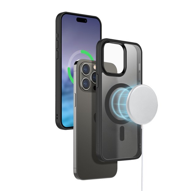 Crong Hybrid Frost MAG dangtelis – dėklas, skirtas iPhone 15 Pro MagSafe (juodas) 15