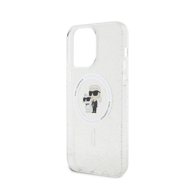 Karl Lagerfeld Karl & Choupette Glitter Magsafe – dėklas, skirtas iPhone 15 Pro Max (skaidrus)