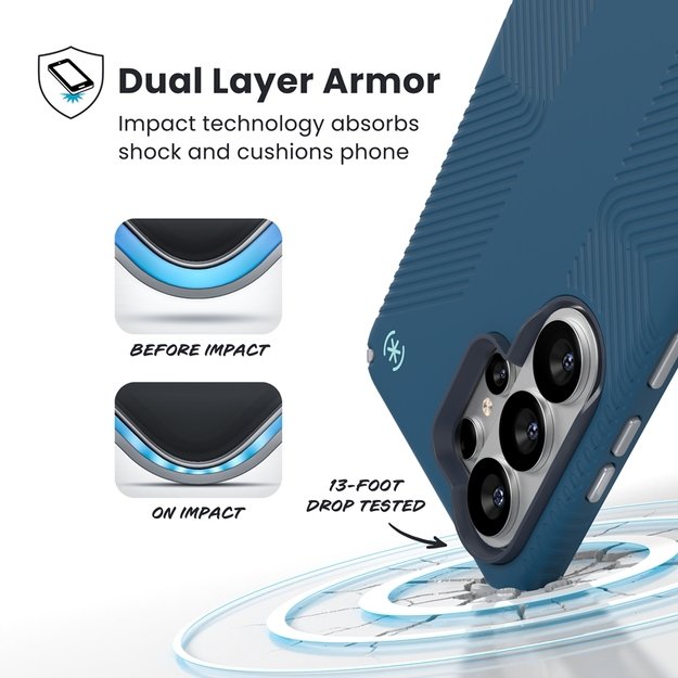 Speck Presidio2 Grip Magnet - Samsung Galaxy S26 Ultra MagSafe Case (Deep Sea/Silver Metallic/Spell Blue) 3
