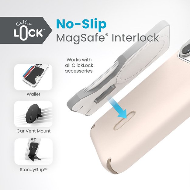 Speck Presidio2 Pro ClickLock & MagSafe – iPhone 15 Pro dėklas (balintas kaulas / „Heirloom Gold“ / Hazel Brown)